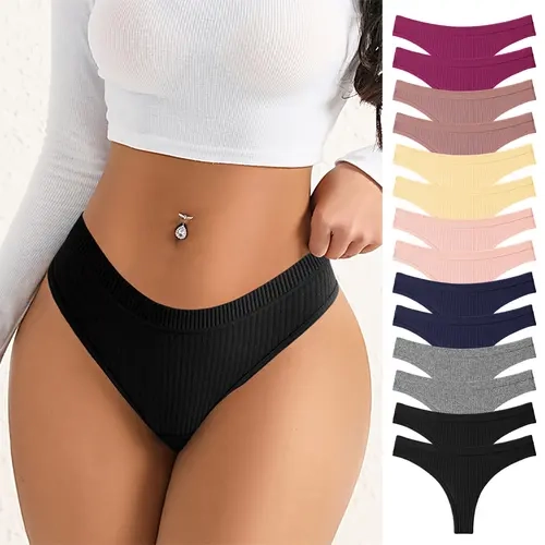Hotcom Women’s Seamless Thongs 14-Pack – Tailored Fit for Every Curve, Cotton Ribbed Soft Breathable Minimalist Underwear, All Seasons Essential