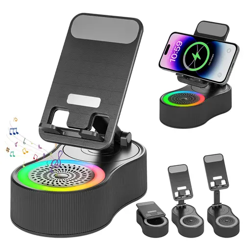 Cell Phone Stand with Wireless Bluetooth Speaker and Anti-Slip Base HD Surround Sound, Adjustable Foldable Holder, Perfect for Home and Outdoors with Bluetooth Speaker for Desk Compatible with iPhone/ipad/Samsung Galaxy, Gifts for Man Women Gadget summerw