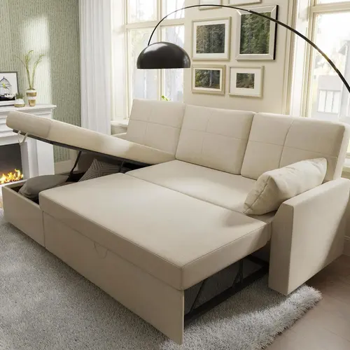 [Ships in 2 Boxes] [Summerwins][Fathersdaygift] AMERLIFE L-Shaped Sectional Storage Sofa with Chaise, Reversible Sleeper Sofa Bed, 2-in-1 Pull Out Couch Living Room Furniture/Best Gift Ideas/Christmas Gifts