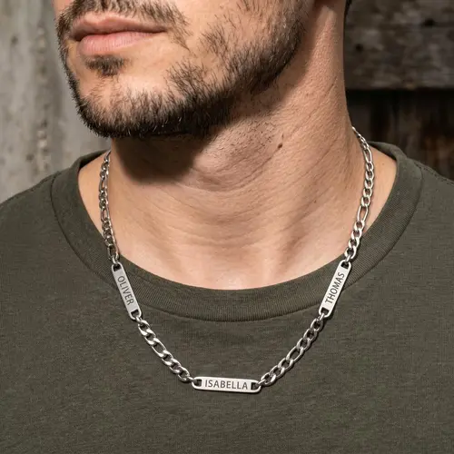 AS105 Mens Necklace With Name, Personalized Gift For Dad, Father's Day Jewelry, Dad Necklace With Children Names, Name Necklace For Him