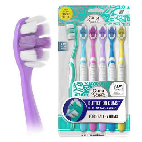 GuruNanda Butter On Gums Toothbrush with 8000+ Ultra Soft Softex Bristles for Sensitive & Receding Gums, ADA Accepted, 6 Ct