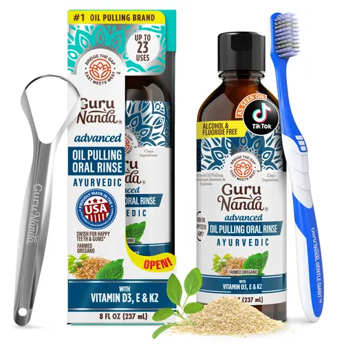GuruNanda Advanced Oil Pulling Mouthwash with Sesame & Oregano Oil, Promotes Deep Cleaning and Enhances Oral Care , Alcohol-Free, 8 fl oz