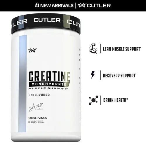 Cutler Nutrition Creatine Monohydrate Supplement Unflavored For Muscle Health, Recovery, and Brain Health 3rd Party Tested