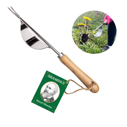 Grampa's Gardenware Co. Manual Weed Removal Tool - Lightweight Stainless Steel Garden Tool with V-Fork Tip, Durable Lever Design for Root Removal & Plant Care & Support, Garden Tools, Outdoor