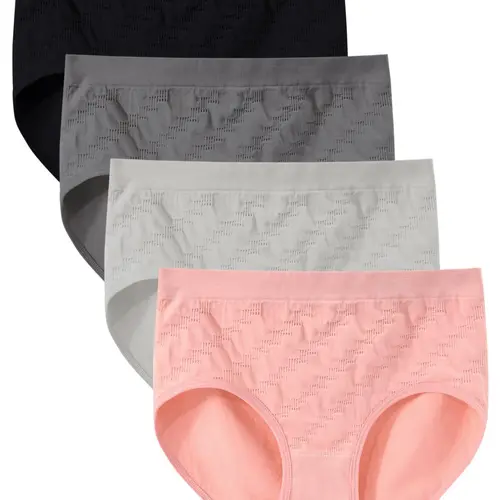 Women's 4pcs Solid Color Nylon Panty, Plain Panty, Seamless High Stretch Casual Breathable Fit Knicker for Everyday Wear, Women's Underwear for All Seasons, Soft Comfy Brief, Seamless High Elastic