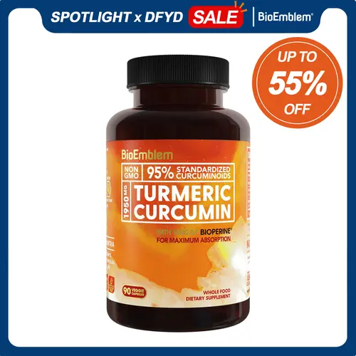 BioEmblem Turmeric Curcumin Dietary Herbal Supplement - 95% Curcuminoids, BioPerine for High Absorption, Organic, Non-GMO