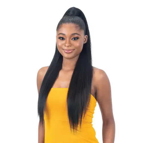 Shake N Go Organique Pony Pro Straight Ponytail Extensions - Pre-sewn Synthetic Hair Extension with Secret Pocket, Sleek Finish