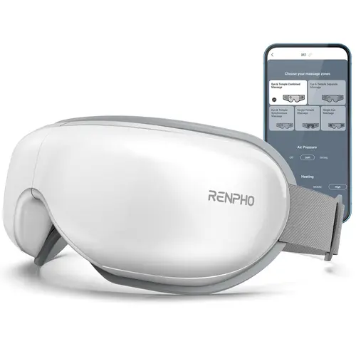 RENPHO PU Smart Heated Wireless Eye Massager - ASMR Self Love Acupressure Device with Foldable Collapsible Design, App Control, Bluetooth, Touch Buttons, DIY Settings, Lightweight Battery, Box-Included Personal Care Appliance for Adulting Women