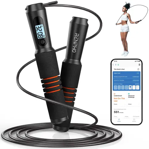 RENPHO Unisex Smart Adjustable Jump Rope with APP Data Storage, LED Display, Counter, Comfortable Design, At Home Gym Equipment, Summer Vibes Gift for Fitness Enthusiasts