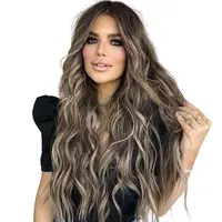 AISI HAIR 26inch Long Wavy Ombre Wig Middle Part Curly Natural Looking Hair Replacement Wigs for Party Daily Use Synthetic Heat Resistant Wigs Blonde Brown Wave