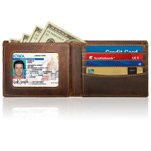 Ciana Men's Elegant Authentic Vintage Leather RFID Blocking Bifold Credit Card Wallet - Multiple Card Slots, ID Window, Slim Profile, Comfortable for Everyday Use, Men's Accessories, Gifts for Boyfriend, Birthday Gifts For Him, Bifold Wallet