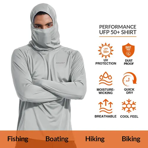 [Clearance] baleaf Men Sun Protection Hoodie Face Mask UPF50+ Long Sleeve Thumbholes UV SPF Shirt Neck Gaiter Fishing Beach Breathable Rash Guards Cool Feel Dust Proof Ninja Costumes Halloween Black #Summervibes SwimWeek