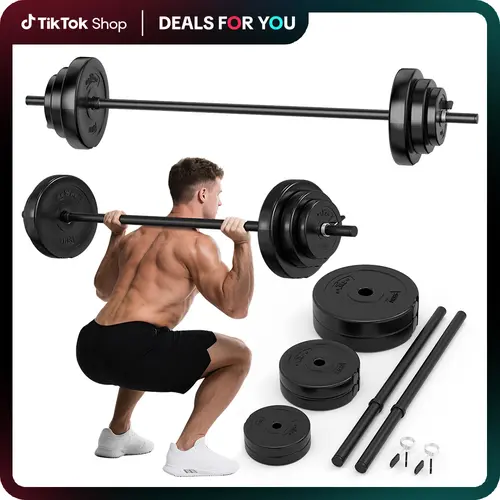 45 LB Barbell Weight Set with Adjustable Rubber Plates - Strength Training Equipment, Workout Accessory, Home Gym Equipment for Quiet Reps in Home Gym SummerVibes, 45Lb
