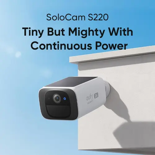 eufy SoloCam S220 Solar-Powered Wireless Outdoor Smart Security Camera - 2K Resolution, 2.4 GHz Wi-Fi, Continuous Power, Day-Night Vision, AI Alerts, IP67 Rated, Ideal for Outdoor Yards, Surveillance & Solar Powered Security Cameras & Systems