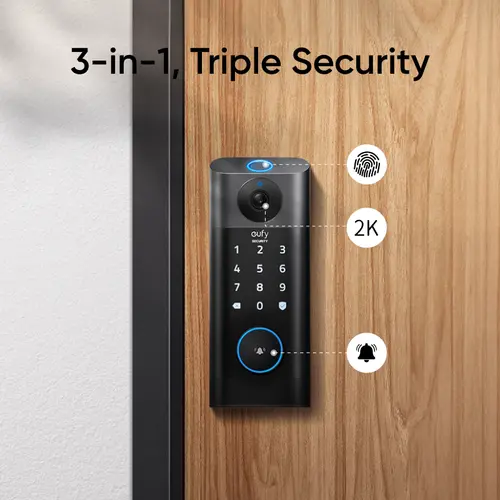 eufy Security S330 3-in-1 Home Security System - Wireless Video Doorbell, Fingerprint Keyless Entry Door Lock, BHMA-Certified Advanced Protection Smart Door Lock, WiFi, App Remote Control, Chime Included, No Monthly Fee, SD Card Required | Spingtok