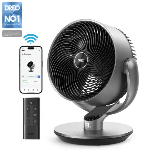 Dreo Smart Fans for Bedroom, 11 Inch, 25dB Quiet DC Room Fan with Remote, 120°+90° Oscillating Fan, 6 Modes, 9 Speeds, 12H Timer,Works Alexa/Google/WiFi/Voice Control, Silver, Oversize (DR-HAF004S) Portable Modern Silent Adjustable, Led Display, Design
