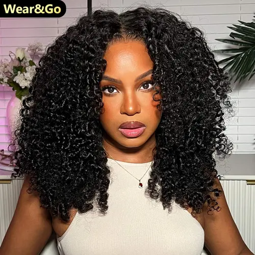 [Drawstring Wig] OQ HAIR Kinky Curly Wear and Go Glueless Human Hair Wigs With Drawstring Pre Bleached Pre-cut 7x5 HD Lace Front Wig Pre-plucked Natural Hairline #TikTokShopBlackFriday