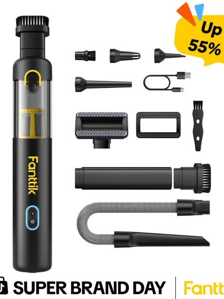 Fanttik Slim V8 Mate/V8 Apex Cordless Car Vacuum High Power, 12000Pa/30AW, RobustClean Mini Vacuum with Flexible Hose and Pet Brush, 2H Fast Charge, Portable Vacuum for Car Interior Home Cleaning Cleaner Pet Hair