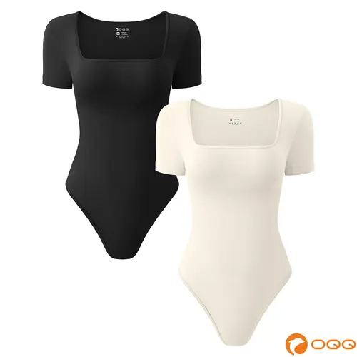 OQQ Women's 2 Piece Bodysuits Sexy Ribbed Square Neck Short Sleeve Bodysuits Trendy,back to school,back to school shopping