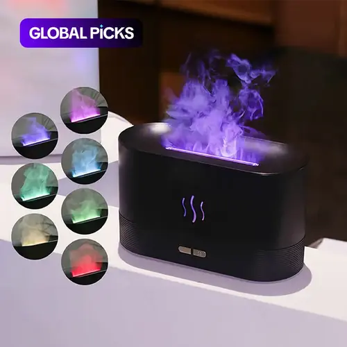 Portable Flame-Effect Air Aroma Diffuser, 7-Color Flame Noiseless Essential Oil Diffuser with Auto-Off Protection, Aromatherapy Diffusers for Home, USB-Powered Desktop Humidifier, Fragrance Machine #GLOBAL PICKS