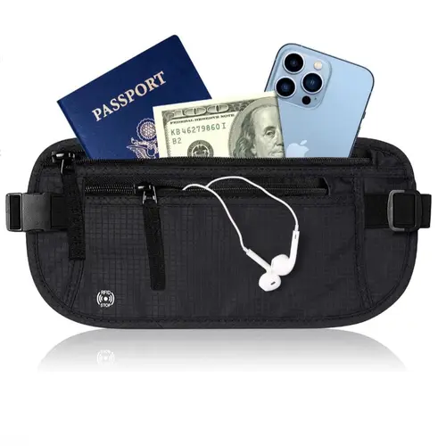 Ciana RFID Anti-Theft Money Belt Wallet for Cool Dry Travel, Slim Minimalist Design with Breathable Mesh, Elastic Strap Hugs Waist, Adjustable Waistband Bag for Men and Women, Zipper Belt Bag with Information Protection