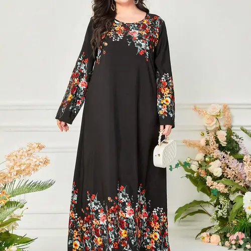 Plus Size Floral Print Long Sleeve Maxi Dress Bohemian Aesthetic, Elegant Boho Spring & Fall Dresses for Women Daily Wear Holiday Vacation, Ladies Clothes