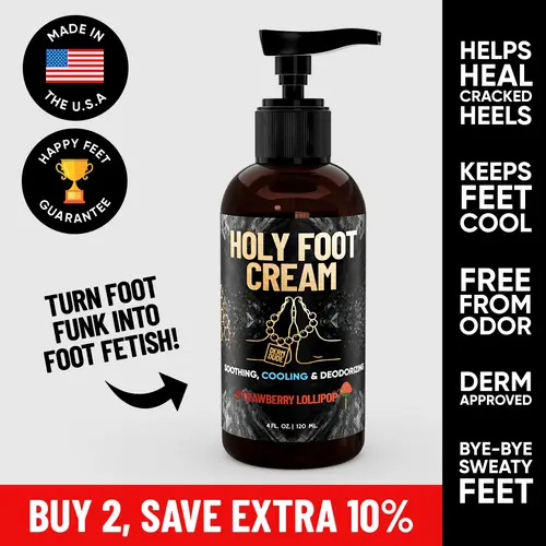 Derm Dude Holy Foot Cream - Moisturizer for Sweaty Smelly & Cracked Heels with Deodorizing Power - Strawberry Lollipop Scent - Hydrating & Antifungal - 100g, Scented, Pack