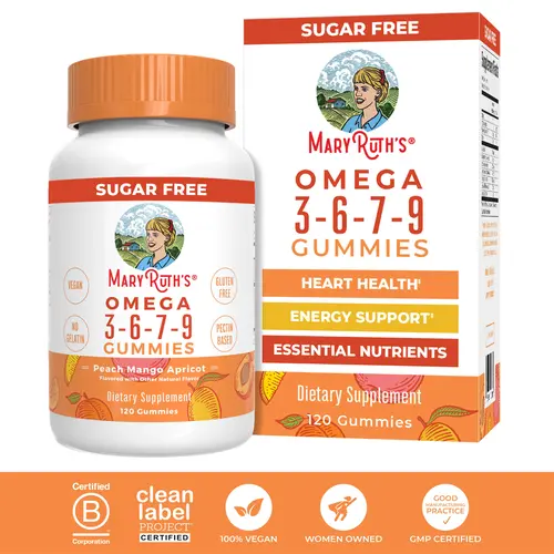 MaryRuth's Omega 3-6-7-9 Gummies - Omega 3 Fatty Acid Supplement with Flaxseed Oil - Heart Health - No Fish Oil Taste - Vegan - Non-GMO - 120 Count