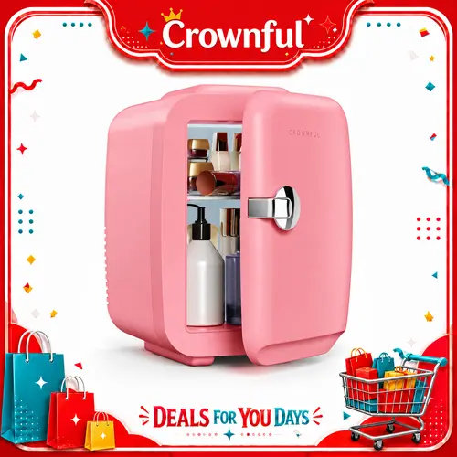 CROWNFUL Mini Fridge, 4 Liter/6 Can Portable Cooler and Warmer Personal Refrigerator for Skin Care, Cosmetics, Beverage, Food,Great for Bedroom, Office, Car, Dorm, ETL Listed (Pink)