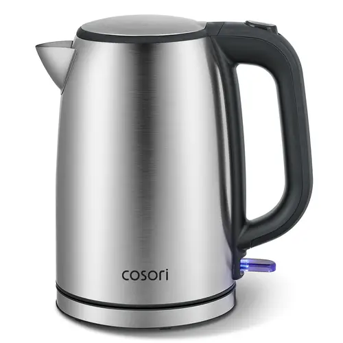 COSORI 304 SS Compact Electric Kettle - 1.8Qt/1.5L, 1500W, 5.9"l Fits Small Counters, 9.1"w x 9.5"h, Cold Touch, Plastic-Free Inner Lid, Filter, Spout, Easy to Clean, Auto Shut-Off, Boil-Dry & Overheat Protection, Blue LED Light, CEK-S152 Hot Water Heater