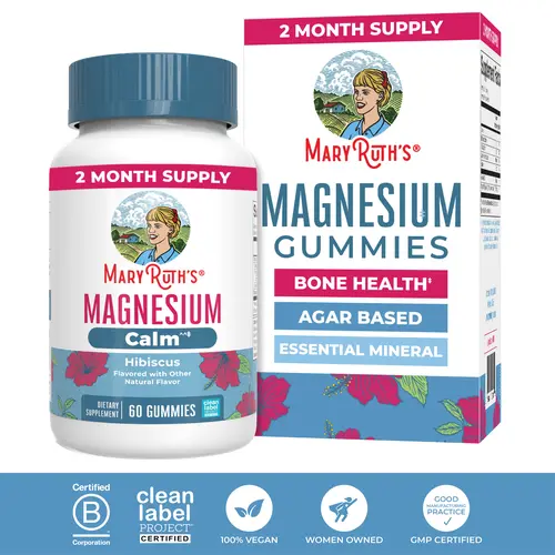 MaryRuth's Magnesium Calm Gummies - 50mg Magnesium Citrate - Sugar Free - Bone Health – Healthy Muscle Relaxation Processes - Calcium Absorption - Vegan - 60 Count