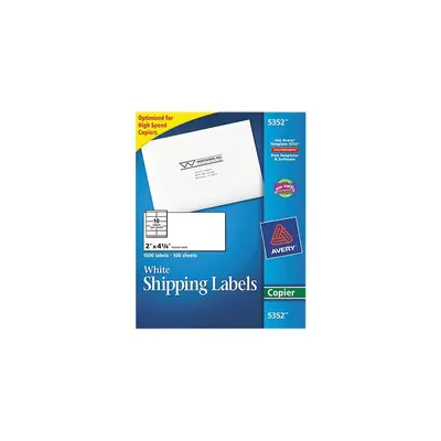 Avery 5352 Self-Adhesive Shipping Labels for Copiers, 2 x 4-1/4, White, 1000/Box