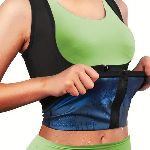 Women's Solid Zipper Front Sports Sauna Top, Summer Clothes for Women, Shapewear Top for Workout, Gym and Exercise, Women's Sport & Outdoor Clothing, Zip Front Tops