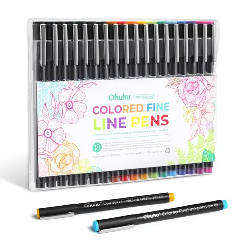 Ohuhu Fineliner Drawing Pens: Fineliners - 18 Packs - 11 Colored Pens & 7 Assorted Point Sizes Black Micro Pen Waterproof for Drawing Sketching Anime Manga Artists Beginners - Hana Highway Series of Ohuhuart, Color Kit - Fineliner Pens Series of Ohuhu
