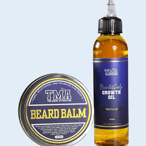 THE MANE ATTRACTION Men's Hair Care Jumbo Beard Growth Bundle - Fragranced Scented Nourishing Stimulating Oil, Moisturizing Nourishing Beard Balm for Scalp