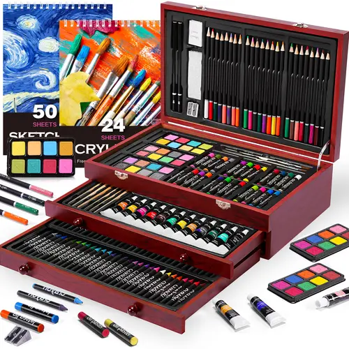 175 Piece Deluxe Art Set, Painting Materials, Professional Art Kit in Wooden Case, for Adults, Teens, Artists, Portable, Art Maker, Easter Gifts Basket Stuffers, #tiktokshopbacktoschool
