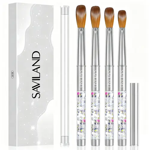 Saviland Acrylic Nail Brush Set: 4PC Size 6/10/12/14 Professional Brushes for Acrylic Application Extensions 3D Nail Carving Perfect for Nail Art