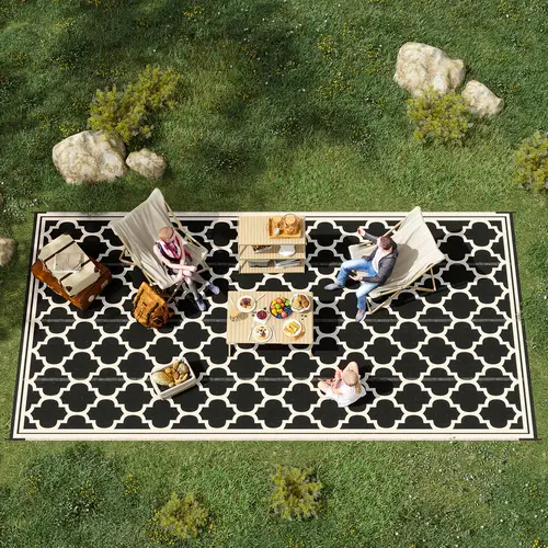 Outsunny Summervibes Reversible Outdoor Rug, 9' x 18' Waterproof Plastic Straw Floor Mat, Portable RV Camping Carpet, Large Floor Mat for Backyard, Deck, Picnic
