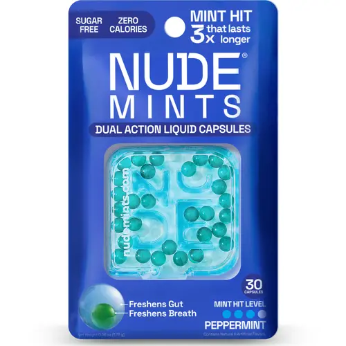 NUDE Mints Sugar-Free 0-Calorie Peppermint Multi-Pack - 3X Mint Power, 30 Capsules, 10g, Bad Breath Killer, Prevents Bad Breath, Intense Daily Oral Cleansing Treatment, Cool Icy Boost, Cool Minty Fresh