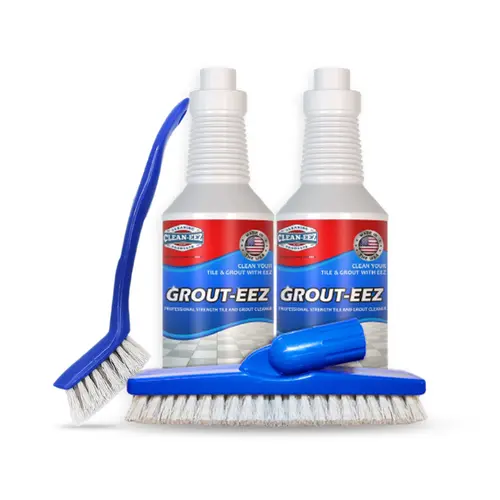Easy Clean Grout Bundle - Grout Cleaner with V-Shape Scrub Brush and Stand-Up Brush, Clean Tile Floors Without Kneeling, Removes Grout Stains Fast, Ceramic & Porcelain Tile | Clean-eez