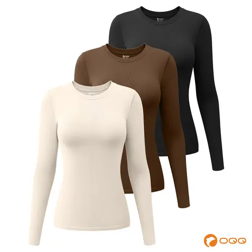 OQQfitness T-Shirt for Women Crew Neck Long Sleeve 90% Nylon 10% Polyester Comfortable Fabric,summerwins