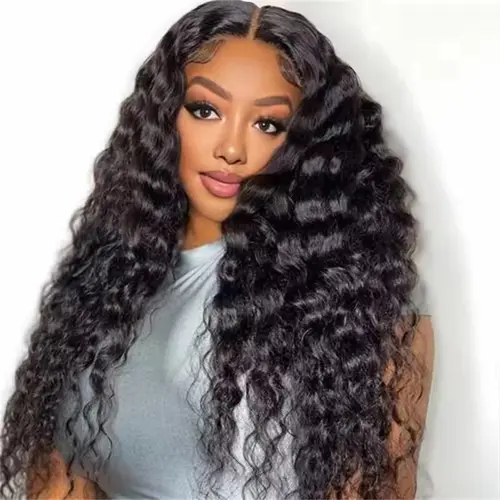 Megalook 13x4 Loose Deep Wave Wig Transparent Lace Front Wig 100% Human Hair Pre Plucked Natural Black For Women Beginners Friendly