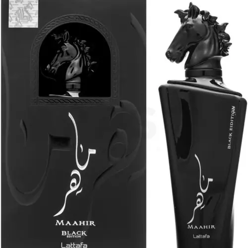 Lattafa | Maahir | Black | Men's Fragrance | 100 ML - 3.4 OZ | Eau De Parfum | Black Pepper - Pink Pepper & Saffron