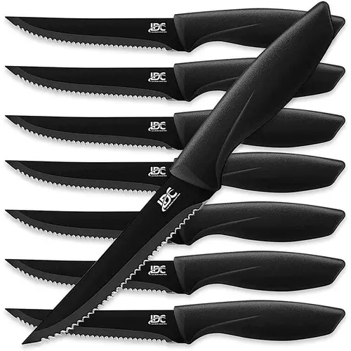 Lux Decor 8 Pieces Steak Knife Set-Stainless Steel High Carbon Sharp Serrated Knives Set-Non-slip Lightweight Premium Cutlery Set Block Kitchen Knives