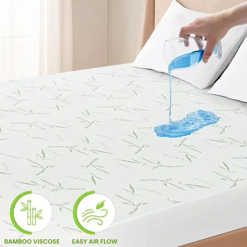 LDC LUX DECOR COLLECTION Bamboo Fabric Quilted Mattress Protector - Waterproof Mattress Pad, Skin-Friendly Cool, Breathable, Noiseless, Elastic Fitted with 16” Deep Pocket, Durable Easy-Care Bedding Protection Natural Fiber Topper