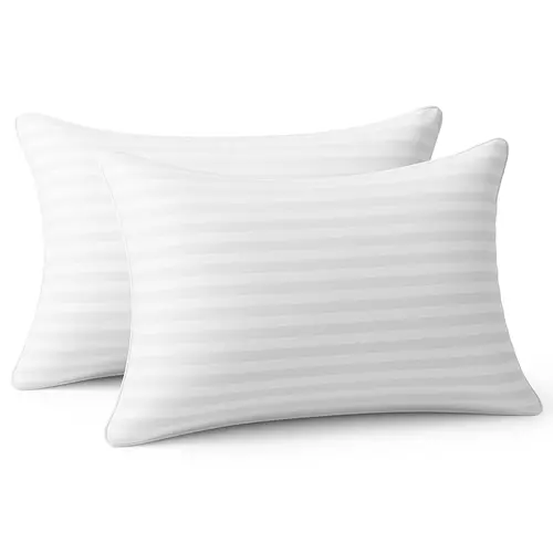 LDC LUX DECOR COLLECTION 2Pc Stripe Cotton Pillows - White Hotel Luxury, King & Queen Sizes, Envelope Closure - For Back & Side Sleepers