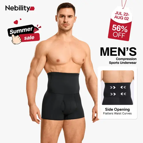 【Ultra Soft】Nebility Men's High Waist Shapewear Boxer Briefs - Tummy Control Body Shaper Compression Underwear, Seamless Belly Girdle, Anti-Roll Non-Slip Waistband, Soft Breathable Slimming Shorts, Summer Sale