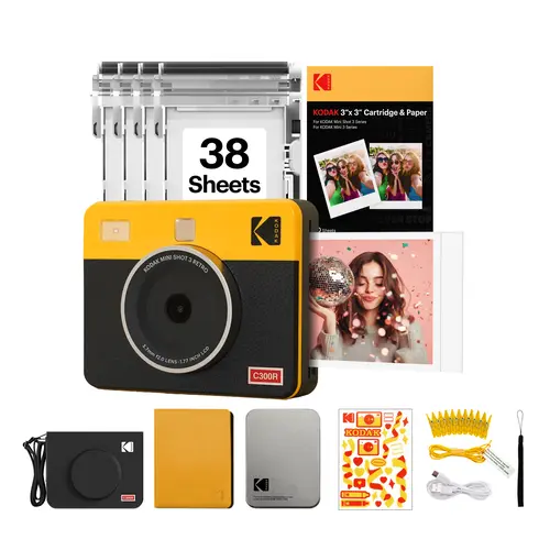 KODAK Mini Shot 3 Retro 3x3” Instant Digital Camera & Photo Printer, 38 Sheets Gift Bundle, 2-in-1 Portable Print Camera, Bluetooth Smartphone Printer for iPhone & Android, 4PASS Dye Sublimation