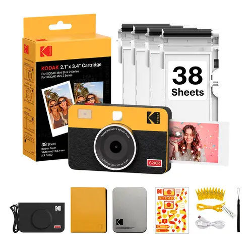 KODAK Mini Shot 2 Retro 2x3” Instant Digital Camera & Photo Printer, 38 Sheets Gift Bundle, 2-in-1 Portable Print Camera, Bluetooth Smartphone Printer for iPhone & Android, 4PASS Dye Sublimation