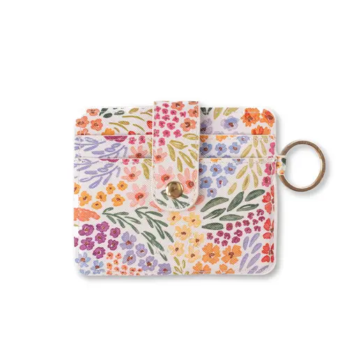 Card Wallet | Vegan Mushroom Leather Wallet | Gold Keyring | 3.5x4.5 Inches | RFID Blocking | Snap Lock Card Holder | Transparent ID Pocket